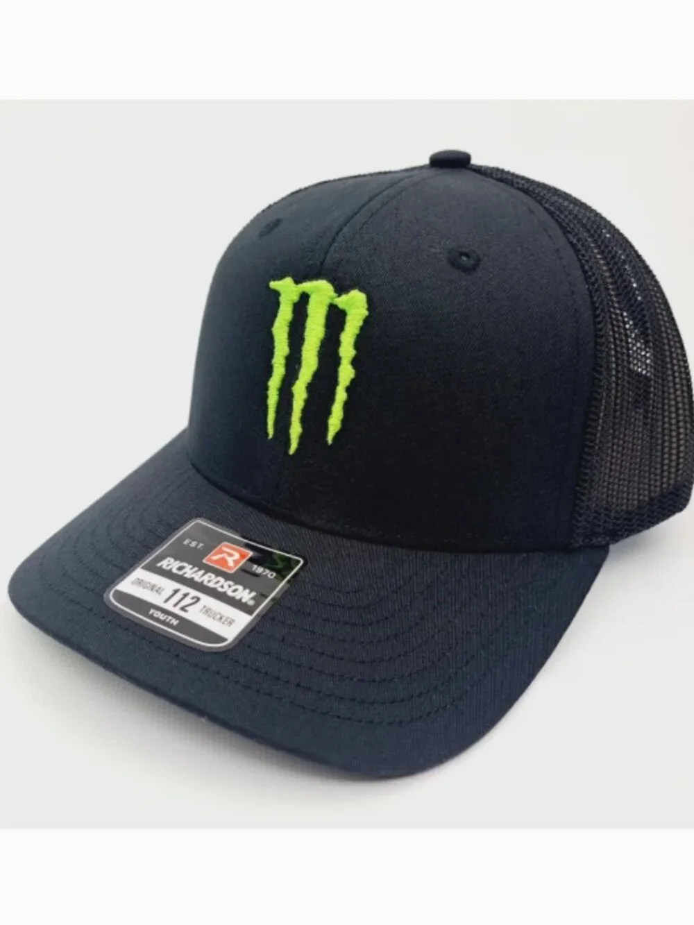 Richardson 112 Monster Energy Fox Youth Trucker Mesh Snapback Hat Black